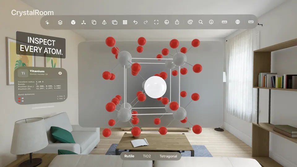 Inspect every atom — atom details panel on rutile